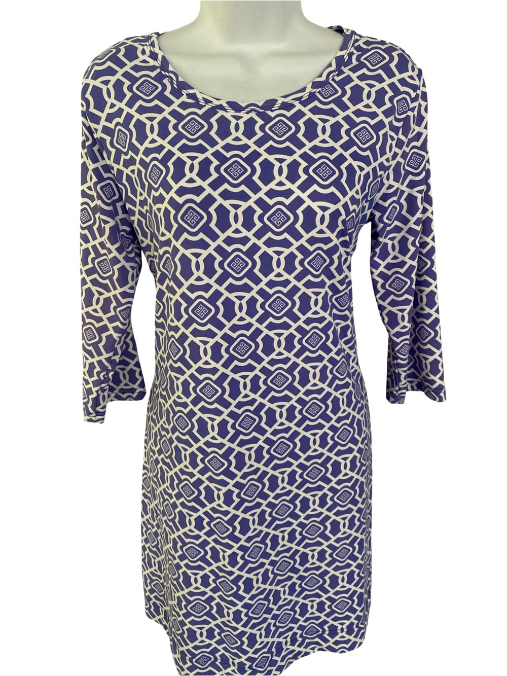 Lulu-B Purple and White Geometric Shift Dress-M - Picture 1 of 5